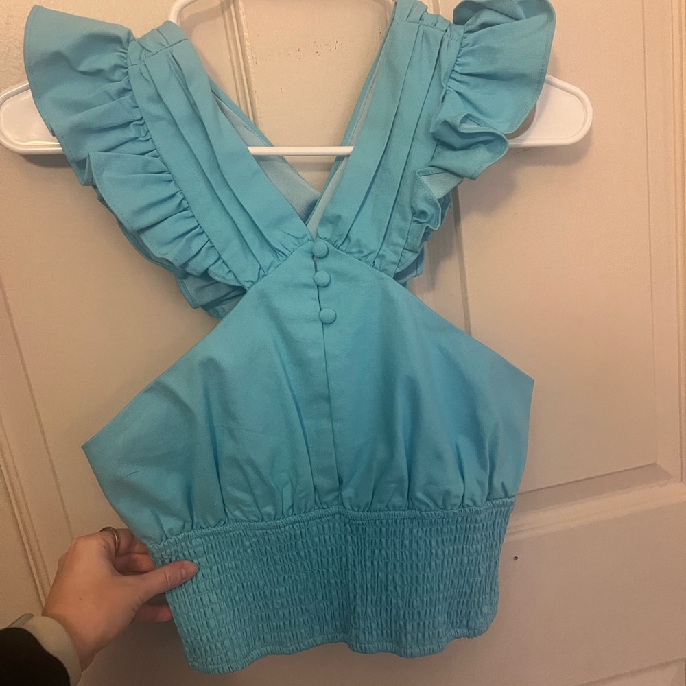 DO+BE Aqua Ruffle Back Top - Picture 2 of 3